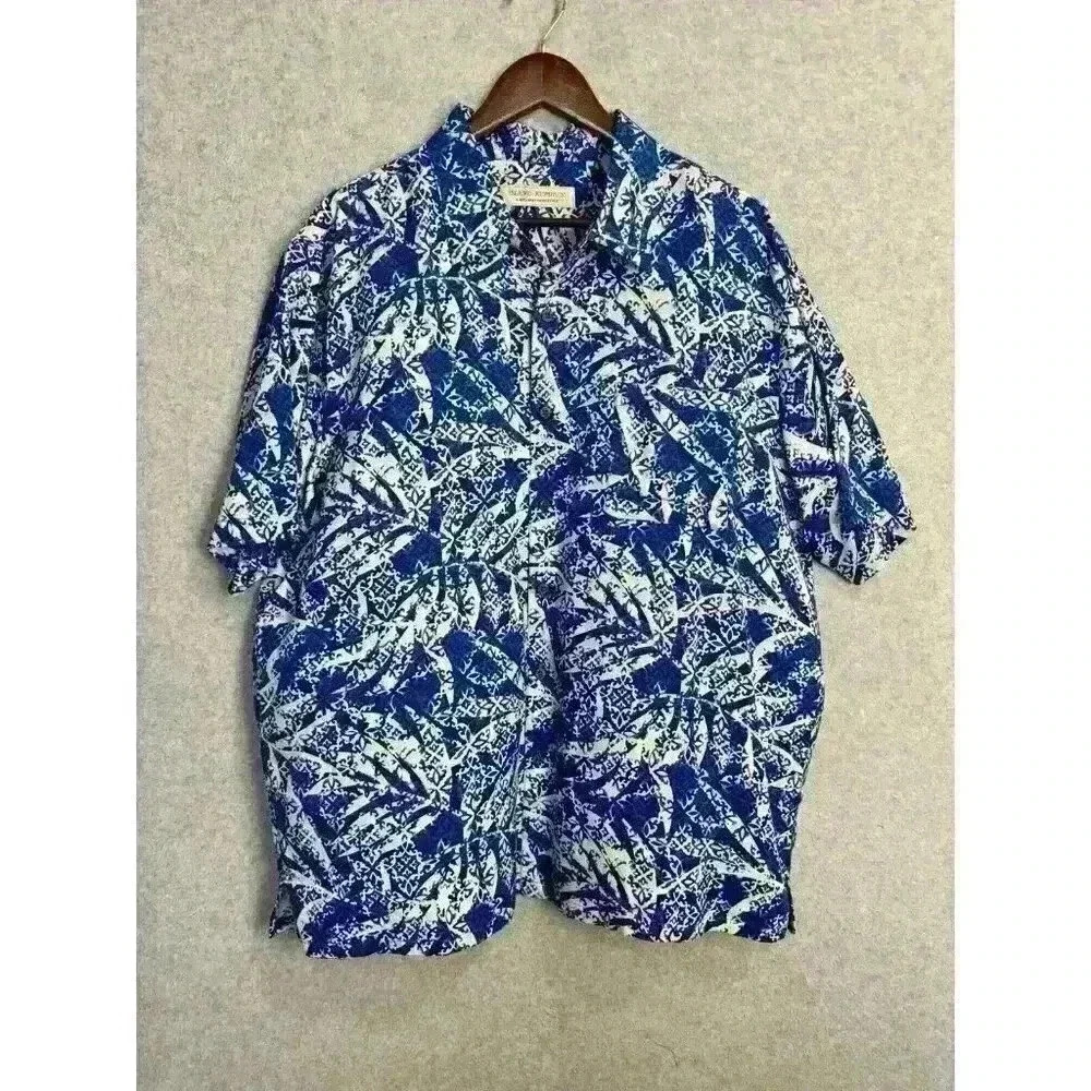 NWT 100% Silk Island Republic Men’s XXL Hawaiian Shirt Button Up Blue Floral